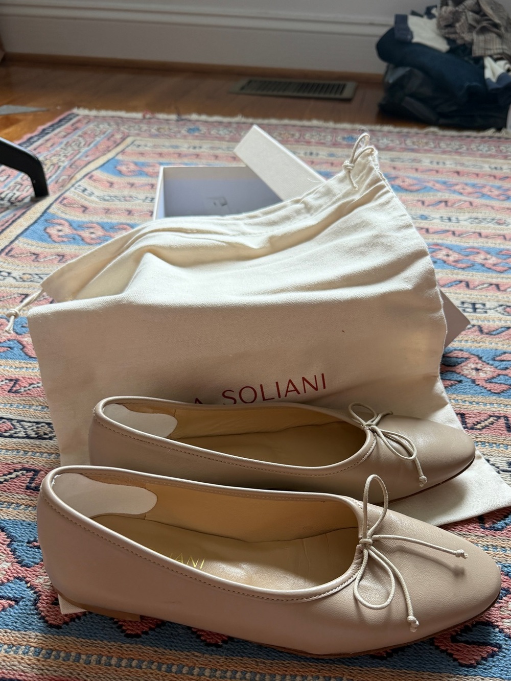 A. Soliani Como Flat- Beige, Size 37/7 with Box and Dust Bag